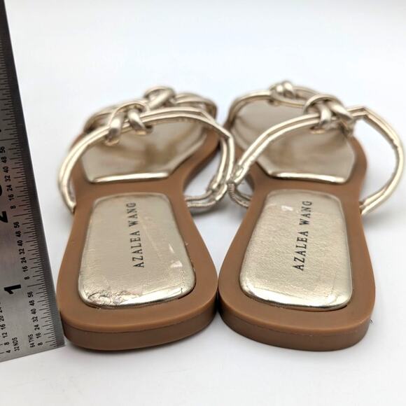 Azalea Wang Stetson Tubular Straps Knot Flat Sandals Women's Gold Sz US7 EU37.5 - Picture 4 of 12